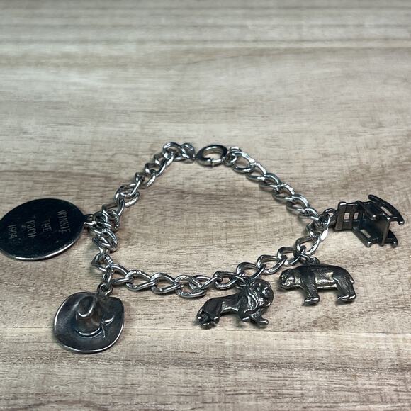 Sterling Silver 925 Lestage Signed 5 Charms Link Bracelet Lion Hat Chair Bear